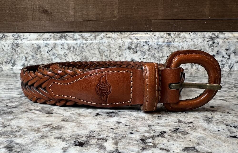 Vintage Braided Brown Leather Belt Men’s Size 38 Made in Turkey 90's Retro Woven